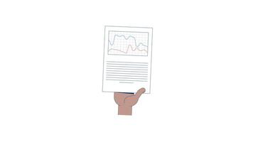 Hand holding dual-line graph report 2D animation. Comparative trends. Corporate paperwork. Business fluctuations analytics animated cartoon arm human body part 4K isolated on white transparent video