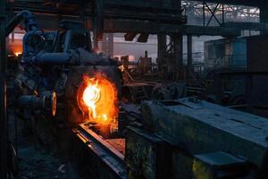 Iron pipe centrifugal pipe casting machine at foundry photo