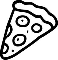 A slice of pizza is shown in a black and white drawing vector