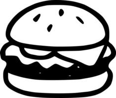 A hamburger is shown in black and white vector