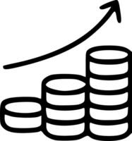 A black and white illustration of a stack of coins with an arrow going up vector