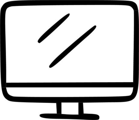 A black and white drawing of a computer monitor