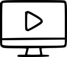 A black and white drawing of a computer screen with a play button vector