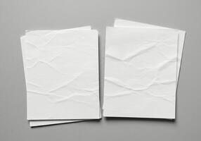 Crumpled White Paper Mockup Blank Sheets for Design Presentation photo