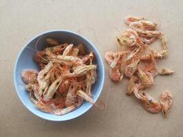 close up dry shrimp on the plate photo