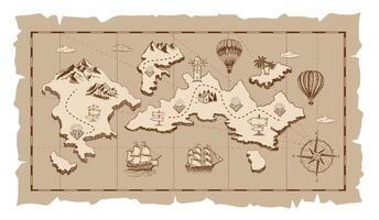 Old pirate map of the worlds, set, hand drawn vector