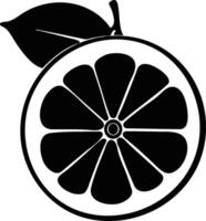 A lemon slice with a leaf silhouette icon. vector