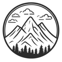 Mountain landscape with trees and clouds in a circle vector