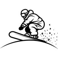 Man is snowboarding down a hill. vector