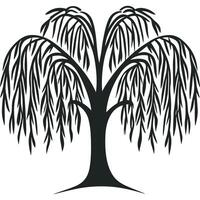 Large tree with long branches is depicted in black and white vector