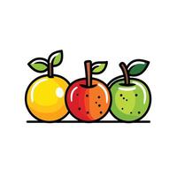 Three apples are shown in a row, with one being green, one being red vector