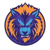 Blue and orange wolf with a menacing look on its face vector