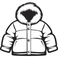 Black and white drawing of a jacket with fur trim vector