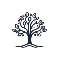 Tree with leaves is shown in black and white vector