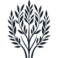 Tree with many leaves is shown in black and white vector