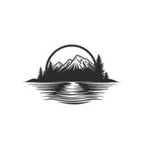 Mountain range is shown with a lake in the foreground vector