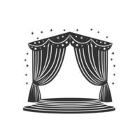 Black and white drawing of a stage curtain with a starry background vector