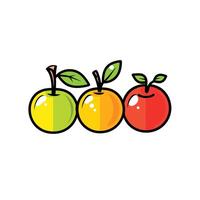 Three apples with leaves and leaves in a row vector