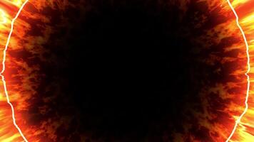 Abstract flame circle explosion energy shockwave on black background for overlay. video