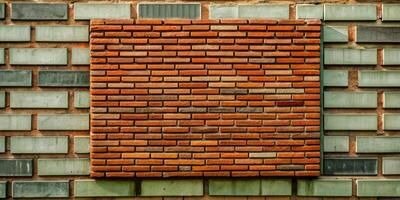 Neatly stacked red bricks forming a geometric wall pattern. photo