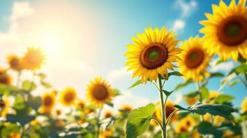 Sunflowers in a field with the sun shining video
