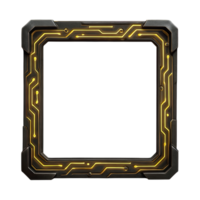 Futuristic Tech Frame with Glowing Yellow Circuit Lines Isolated on Transparent Background, png