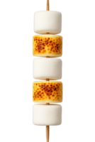 Grilled and fresh marshmallows on stick isolated on transparent background, png