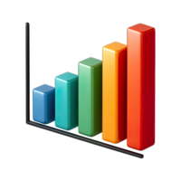 Colorful 3D bar chart with five vertical columns isolated on transparent background, png