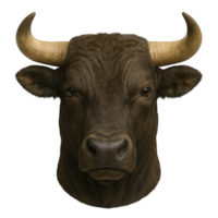 Realistic Bull Head with Strong Horns Isolated on Transparent Background, png