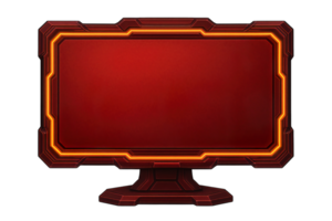 Futuristic sci-fi computer monitor with glowing red frame isolated on transparent background, png