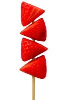 Sliced strawberry skewer isolated on transparent background, png