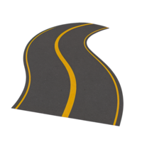 Curved Asphalt Road with Yellow Line Isolated on Transparent Background, png