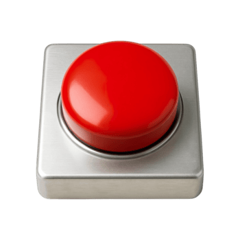 realista rojo botón en metálico cuadrado base aislado en transparente fondo, png