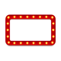 Retro Red Marquee Sign Frame with Glowing Bulb Lights Isolated on Transparent Background, png