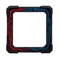 Futuristic Tech Frame with Red and Blue Glowing Circuit Lines Isolated on Transparent Background, png