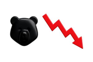 Black bear head and red zigzag down arrow isolated on transparent background, png