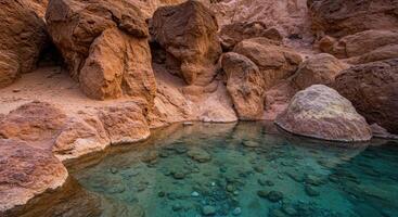 Clear Desert Rock Pool with Turquoise Water in a Canyon photo