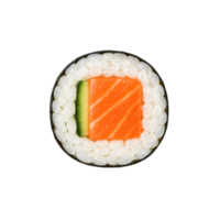 Realistic sushi roll with salmon and cucumber isolated on transparent background, png