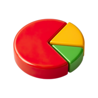 Colorful 3D pie chart with red, yellow, and green segments isolated on transparent background, png