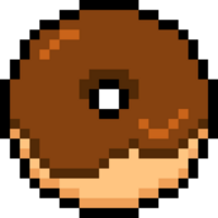 Pixel chocolate donut. Pixel art donut. Pixel food and dessert png