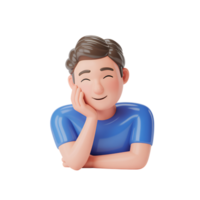 Cartoon man resting chin on hand with a happy expression on isolated background png