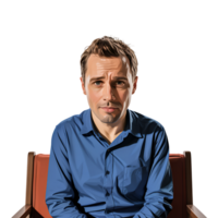 Man portrait sitting in a chair looking forward with a serious expression on his face png