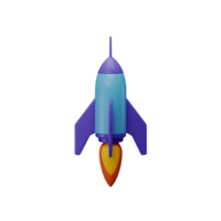 Rocket ship launching with flames on isolated background, 3d rendering png