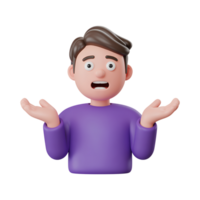 Cartoon character shrugging with open hands and surprised expression on his face png
