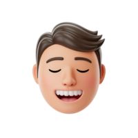 Cartoon man face with eyes closed and smiling expression on a simple background png