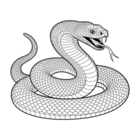 Cobra illustration coiled snake with detailed scales and forked tongue design outline drawing png