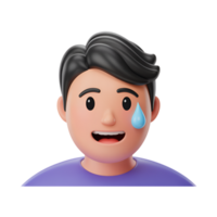Sweating man 3d render with nervous expression and a drop of sweat on his face png