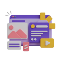 Website interface with image, text, and in 3d render style illustration png