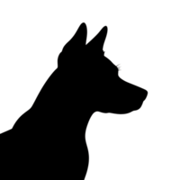 Dog silhouette profile of a canine with pointy ears and eyelashes in simple art png