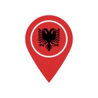 Albania location pin with double headed eagle flag on red map pointer icon png